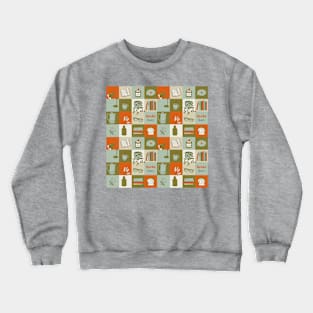 Abstract geometric pattern with books and cozy home elements Crewneck Sweatshirt
